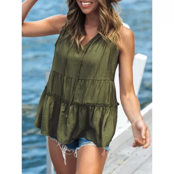 imageCUPSHE Women Split Neck Tie Front Cami Top Sexy Ruffles Tiered Hem Shirt BlouseGreen