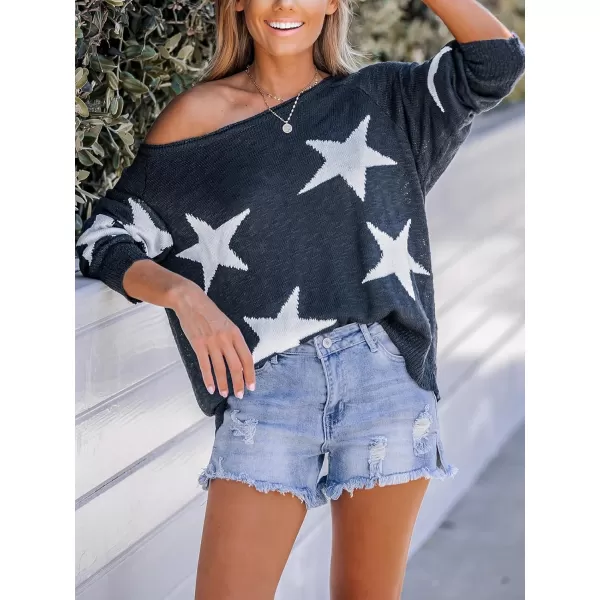 imageCUPSHE Women Star Print OneShoulder Sweater Ribbed Trim Long Dolman SleevesNavy