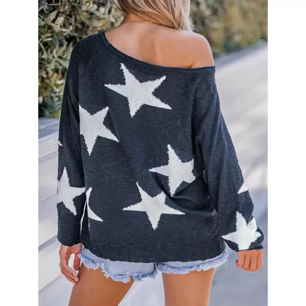 imageCUPSHE Women Star Print OneShoulder Sweater Ribbed Trim Long Dolman SleevesNavy