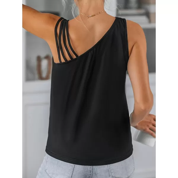 imageCUPSHE Women Strappy Asymmetrical Neck Blouse Top Sleeveless Black BlouseBlack