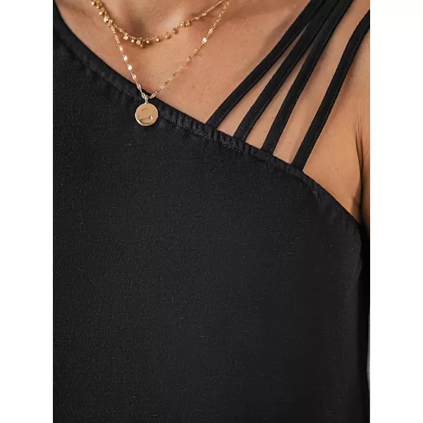 imageCUPSHE Women Strappy Asymmetrical Neck Blouse Top Sleeveless Black BlouseBlack