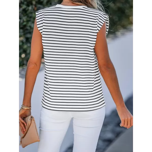 imageCUPSHE Women Striped Dolman Sleeve Tee Casual Crew Neck TShirtsWhite Stripes