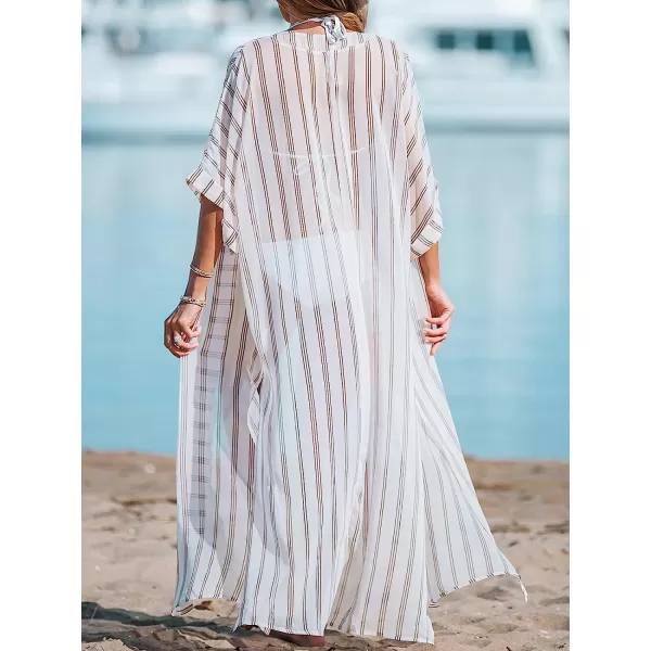 imageCUPSHE Women Striped OpenFront CoverUp Duster Kimono Casual Summer Cover UpBrown Stripes