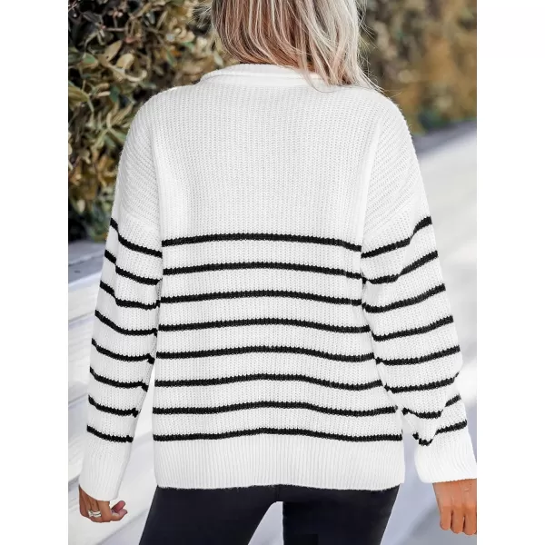 imageCUPSHE Women Striped Sweater Chunky Knit Drop Long Sleeves Ribbed TrimWhite Striped