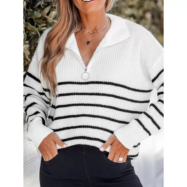 imageCUPSHE Women Striped Sweater Chunky Knit Drop Long Sleeves Ribbed TrimWhite Striped