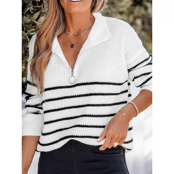 imageCUPSHE Women Striped Sweater Chunky Knit Drop Long Sleeves Ribbed TrimWhite Striped