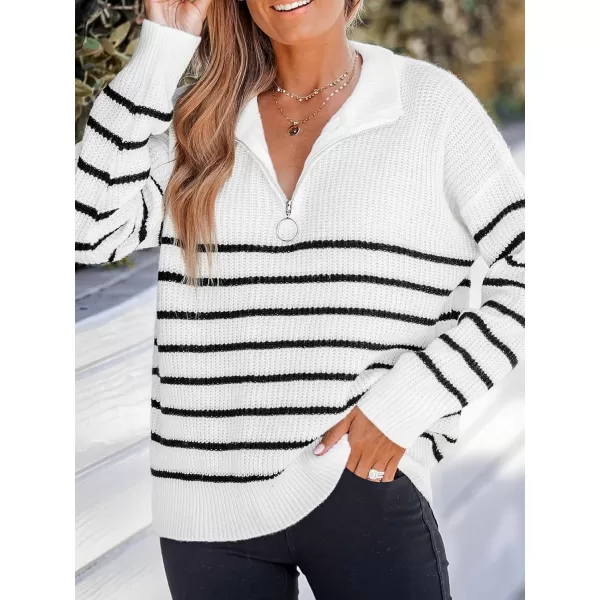 imageCUPSHE Women Striped Sweater Chunky Knit Drop Long Sleeves Ribbed TrimWhite Striped