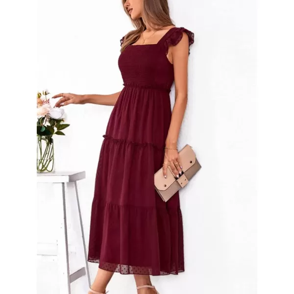 imageCUPSHE Women Summer A Line Flare Slip Dress Square Neck Half Short Sleeve Maxi Casual Beach Party Dress BlackRed