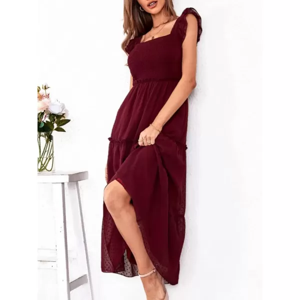 imageCUPSHE Women Summer A Line Flare Slip Dress Square Neck Half Short Sleeve Maxi Casual Beach Party Dress BlackRed
