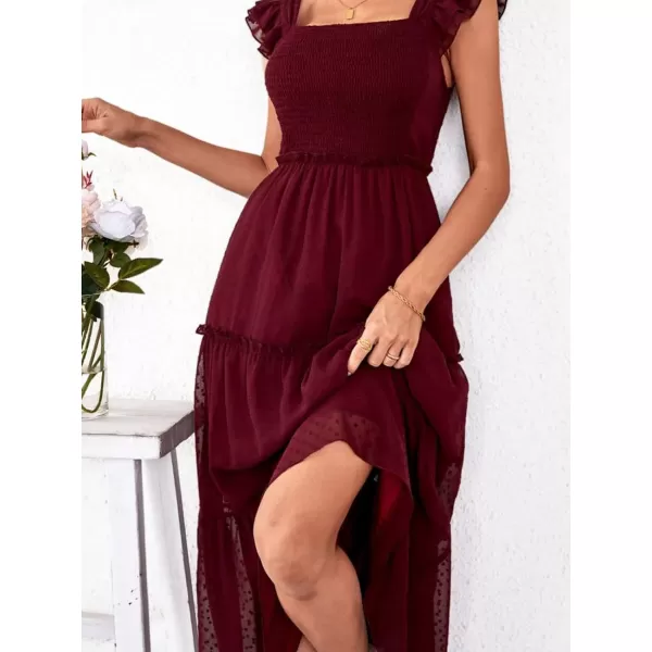 imageCUPSHE Women Summer A Line Flare Slip Dress Square Neck Half Short Sleeve Maxi Casual Beach Party Dress BlackRed