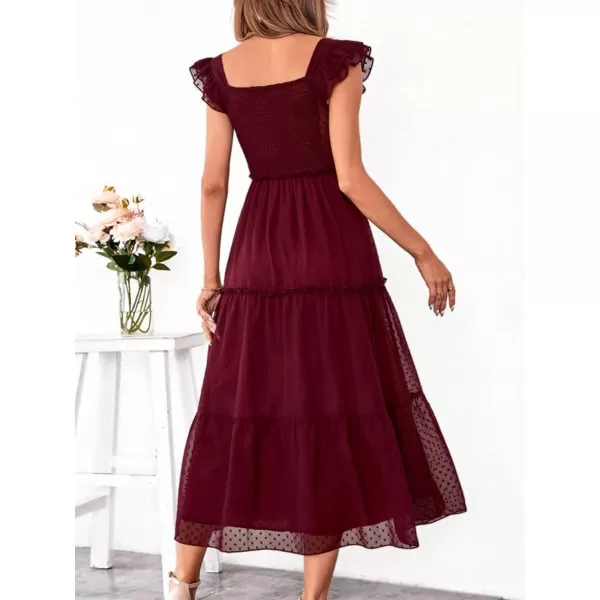 imageCUPSHE Women Summer A Line Flare Slip Dress Square Neck Half Short Sleeve Maxi Casual Beach Party Dress BlackRed