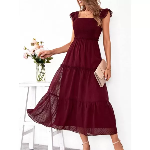 imageCUPSHE Women Summer A Line Flare Slip Dress Square Neck Half Short Sleeve Maxi Casual Beach Party Dress BlackRed