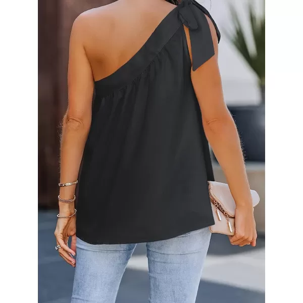 imageCUPSHE Women Summer Bow Tie OneShoulder Top Sweet Relaxed Fit Cami TopsBlack