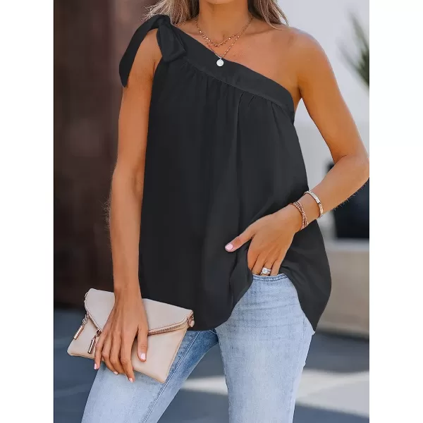 imageCUPSHE Women Summer Bow Tie OneShoulder Top Sweet Relaxed Fit Cami TopsBlack