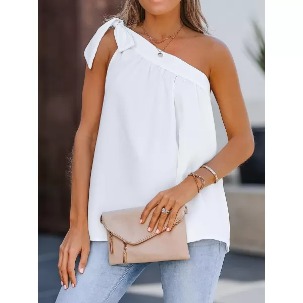 imageCUPSHE Women Summer Bow Tie OneShoulder Top Sweet Relaxed Fit Cami TopsWhite