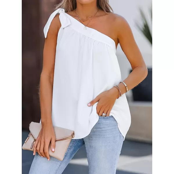 imageCUPSHE Women Summer Bow Tie OneShoulder Top Sweet Relaxed Fit Cami TopsWhite