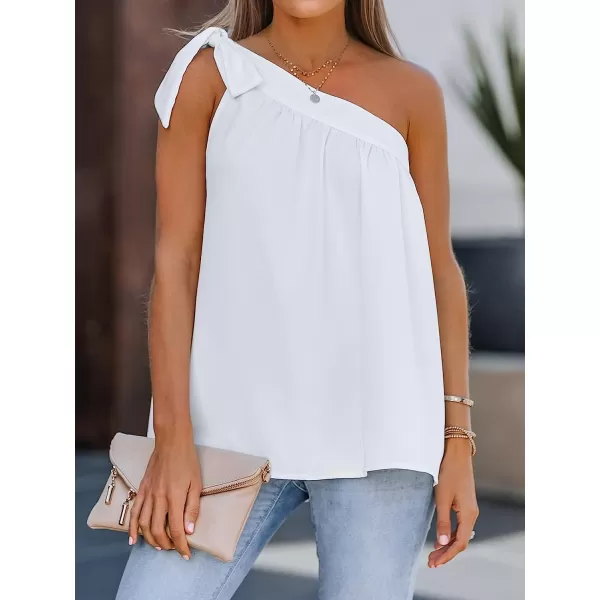 imageCUPSHE Women Summer Bow Tie OneShoulder Top Sweet Relaxed Fit Cami TopsWhite