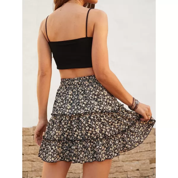 imageCUPSHE Women Summer Cute Floral Print Smocked Mini Skirt High Waist Aline Beach Swing Ruffle SkirtYellow Floral
