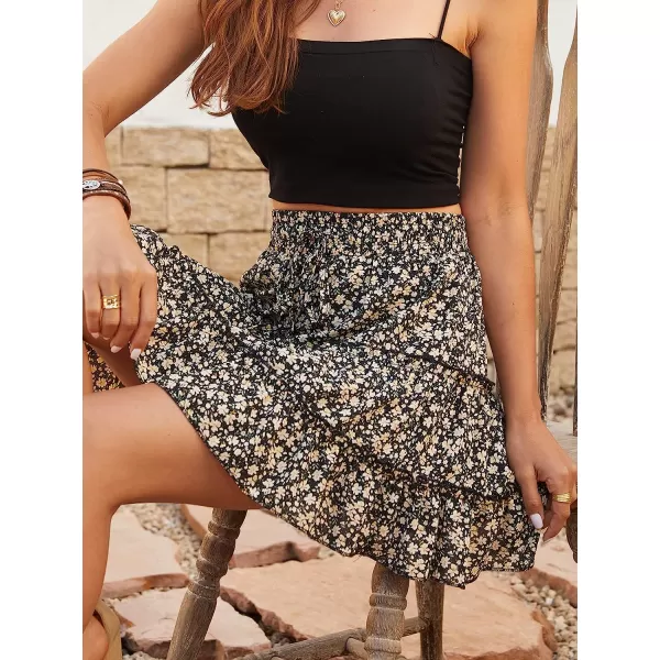 imageCUPSHE Women Summer Cute Floral Print Smocked Mini Skirt High Waist Aline Beach Swing Ruffle SkirtYellow Floral