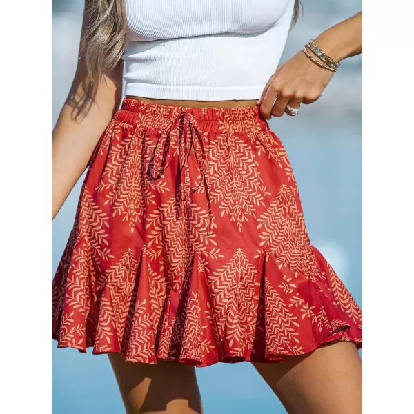 imageCUPSHE Women Summer Ethnic Print Drawstring Skirt Ruffled Hem Aline Mini Skirts CuteRed