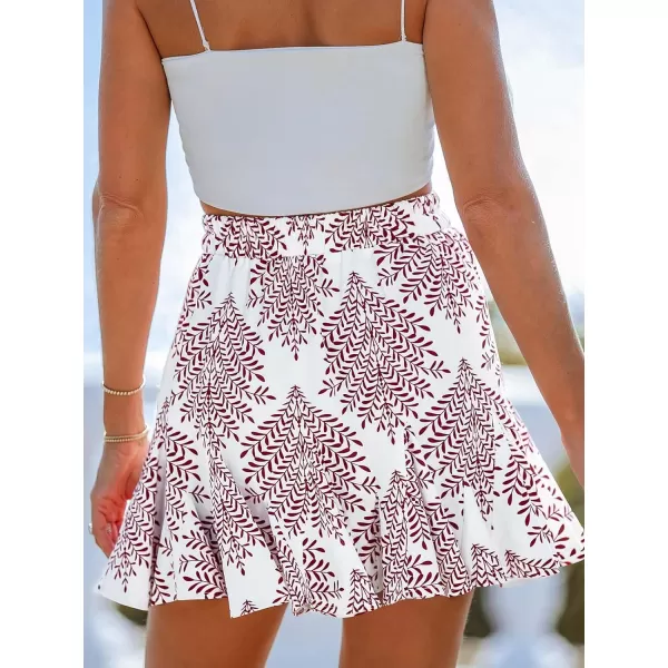 imageCUPSHE Women Summer Ethnic Print Drawstring Skirt Ruffled Hem Aline Mini Skirts CuteWhite