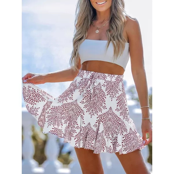 imageCUPSHE Women Summer Ethnic Print Drawstring Skirt Ruffled Hem Aline Mini Skirts CuteWhite