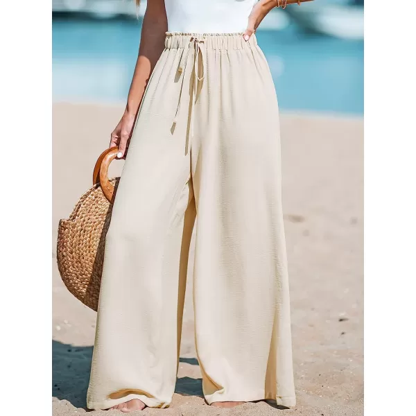 imageCUPSHE Women Summer Textured Drawstring Wide Leg Pants Long Shorts CasualBeige