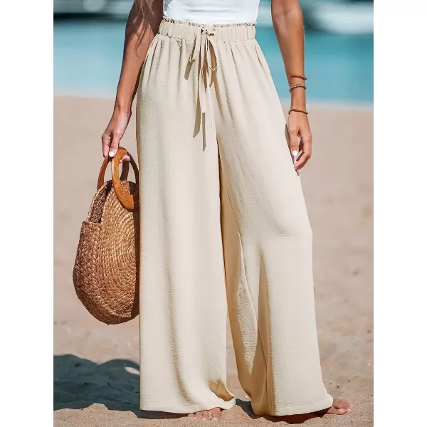 imageCUPSHE Women Summer Textured Drawstring Wide Leg Pants Long Shorts CasualBeige