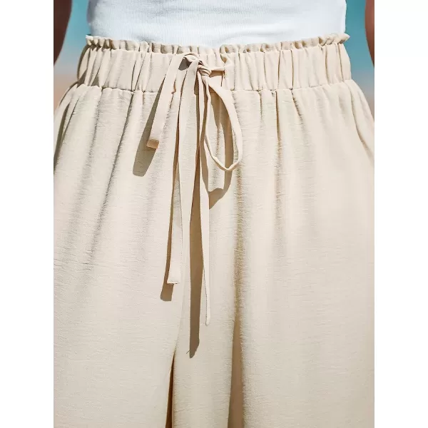 imageCUPSHE Women Summer Textured Drawstring Wide Leg Pants Long Shorts CasualBeige