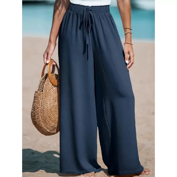 imageCUPSHE Women Summer Textured Drawstring Wide Leg Pants Long Shorts CasualBlue