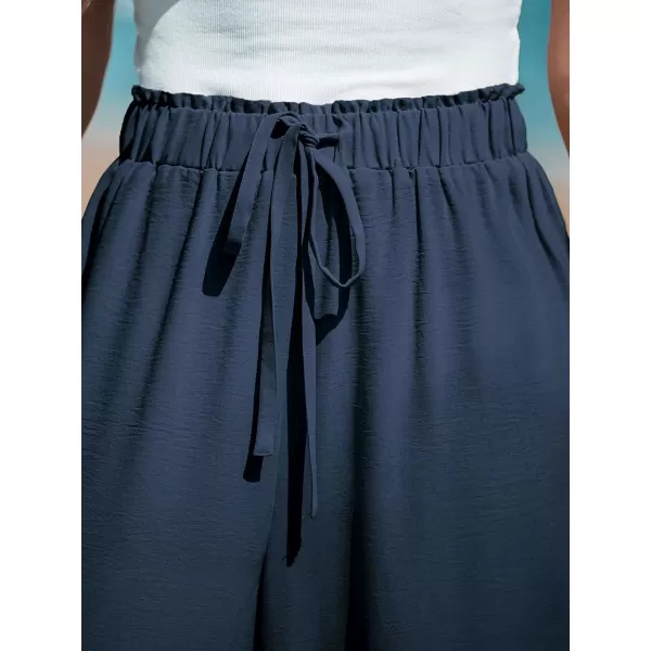 imageCUPSHE Women Summer Textured Drawstring Wide Leg Pants Long Shorts CasualBlue