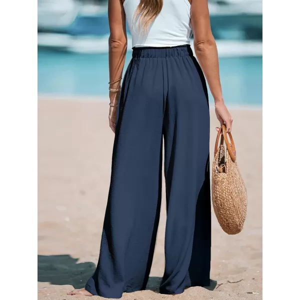 imageCUPSHE Women Summer Textured Drawstring Wide Leg Pants Long Shorts CasualBlue