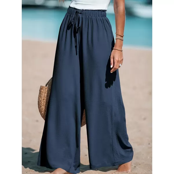 imageCUPSHE Women Summer Textured Drawstring Wide Leg Pants Long Shorts CasualBlue