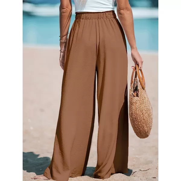 imageCUPSHE Women Summer Textured Drawstring Wide Leg Pants Long Shorts CasualBrown
