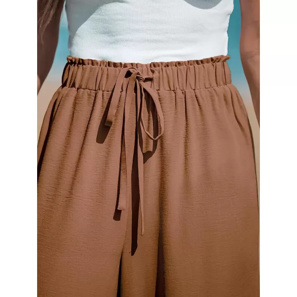 imageCUPSHE Women Summer Textured Drawstring Wide Leg Pants Long Shorts CasualBrown