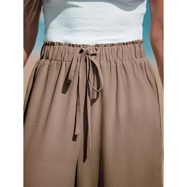 imageCUPSHE Women Summer Textured Drawstring Wide Leg Pants Long Shorts CasualCoffee