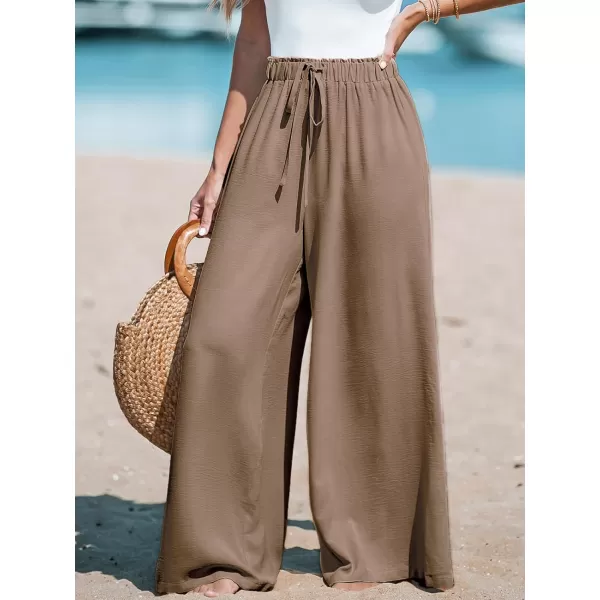 imageCUPSHE Women Summer Textured Drawstring Wide Leg Pants Long Shorts CasualCoffee