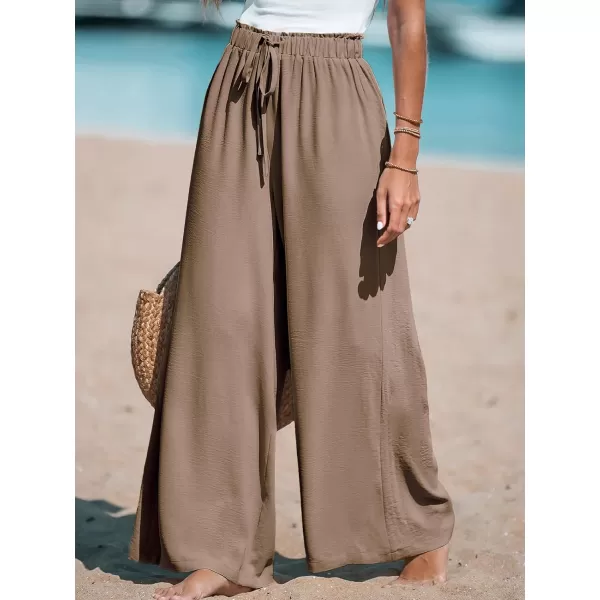 imageCUPSHE Women Summer Textured Drawstring Wide Leg Pants Long Shorts CasualCoffee