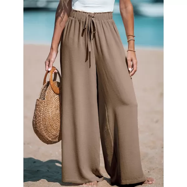 imageCUPSHE Women Summer Textured Drawstring Wide Leg Pants Long Shorts CasualCoffee