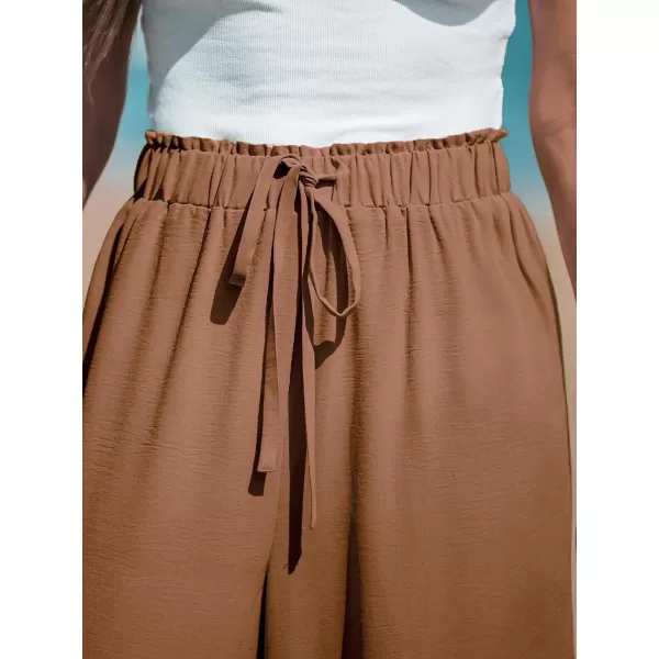 imageCUPSHE Women Summer Textured Drawstring Wide Leg Pants Long Shorts CasualDark Brown
