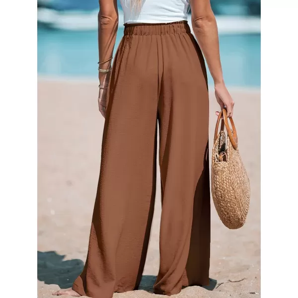 imageCUPSHE Women Summer Textured Drawstring Wide Leg Pants Long Shorts CasualDark Brown