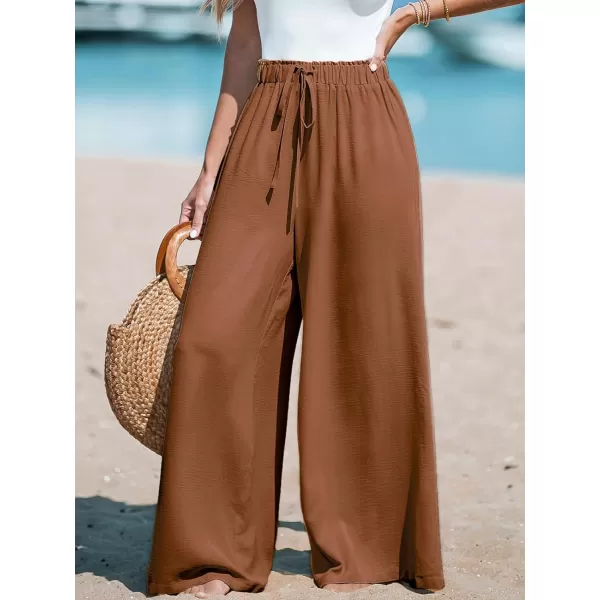 imageCUPSHE Women Summer Textured Drawstring Wide Leg Pants Long Shorts CasualDark Brown