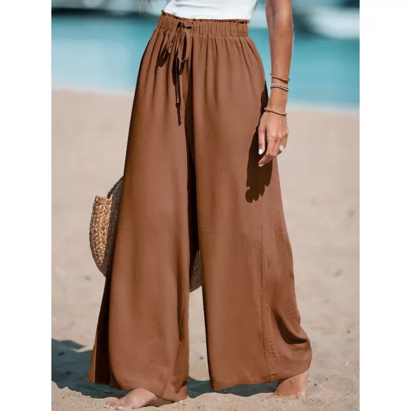 imageCUPSHE Women Summer Textured Drawstring Wide Leg Pants Long Shorts CasualDark Brown