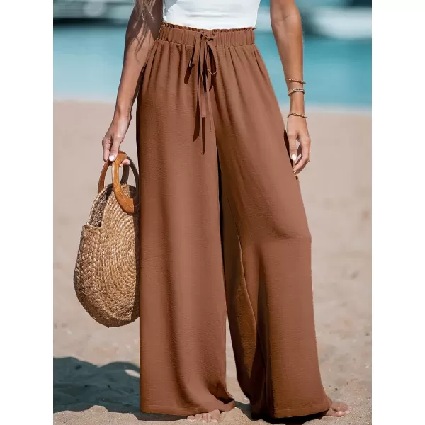 imageCUPSHE Women Summer Textured Drawstring Wide Leg Pants Long Shorts CasualDark Brown