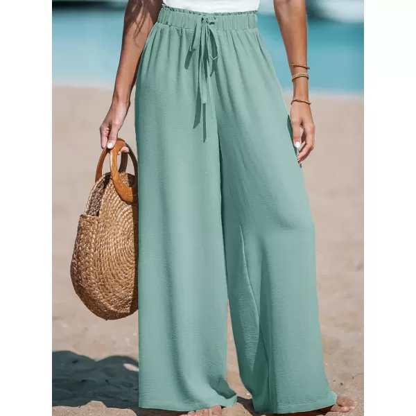 imageCUPSHE Women Summer Textured Drawstring Wide Leg Pants Long Shorts CasualGreen