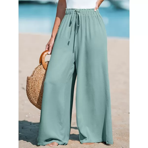 imageCUPSHE Women Summer Textured Drawstring Wide Leg Pants Long Shorts CasualGreen