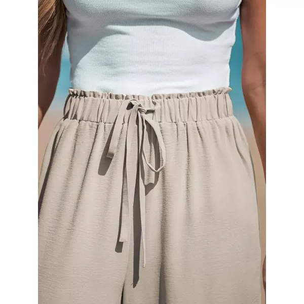 imageCUPSHE Women Summer Textured Drawstring Wide Leg Pants Long Shorts CasualGrey