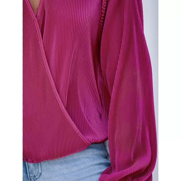 imageCUPSHE Women Surplice Neck Top Blouse with Long Peasant SleeveFuchsia
