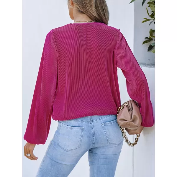 imageCUPSHE Women Surplice Neck Top Blouse with Long Peasant SleeveFuchsia