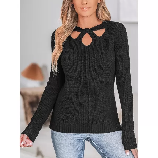 imageCUPSHE Women Sweater Asymmetrical Neck Dropped Long Sleeves Ribbed Black Jumper TopsBlack